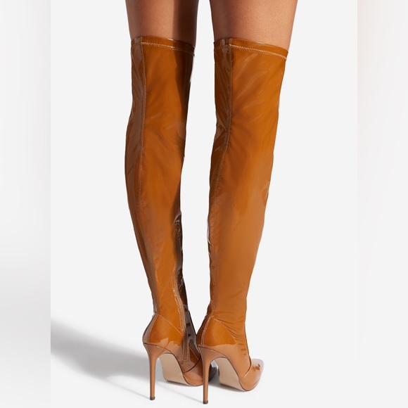 NIB Tan Faux Leather Sexy Stiletto High Boots - Picture 5 of 6